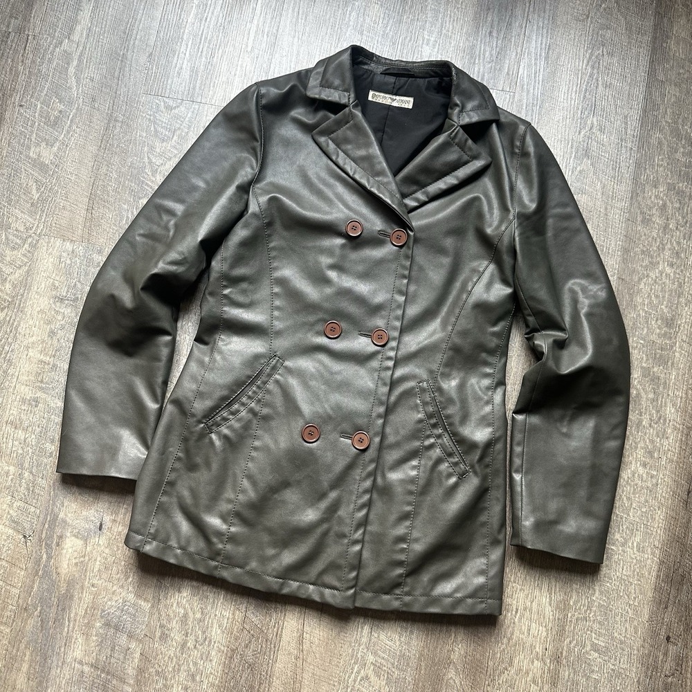 Emporio Armani Green Faux Leather Coat – Women's Archive Giacca Donna – Size 44